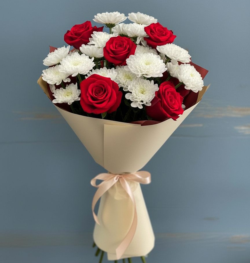 Букет цветов из: Розы и Хризантемы в Новогагатли