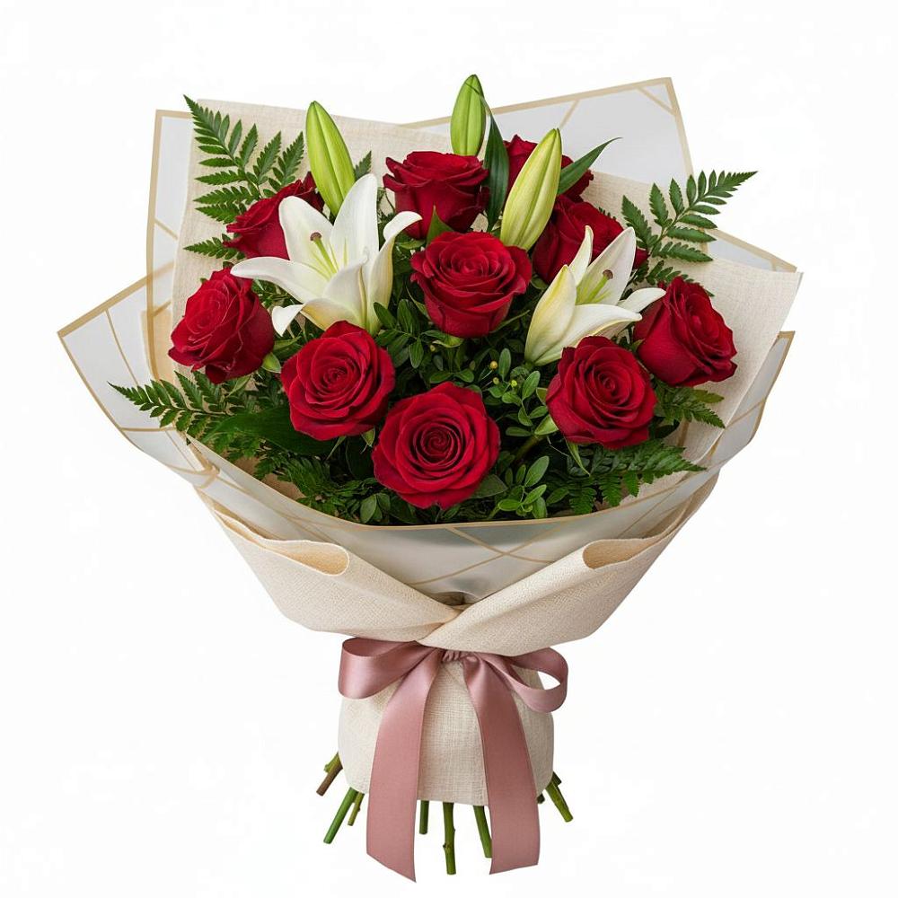 Букет цветов из: Лилии и Розы в Новогагатли