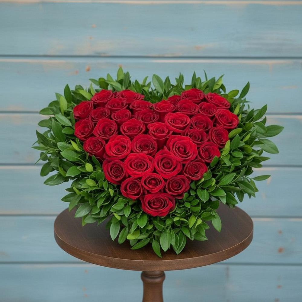 Цветочная композиция из Розы в виде сердца в Новогагатли