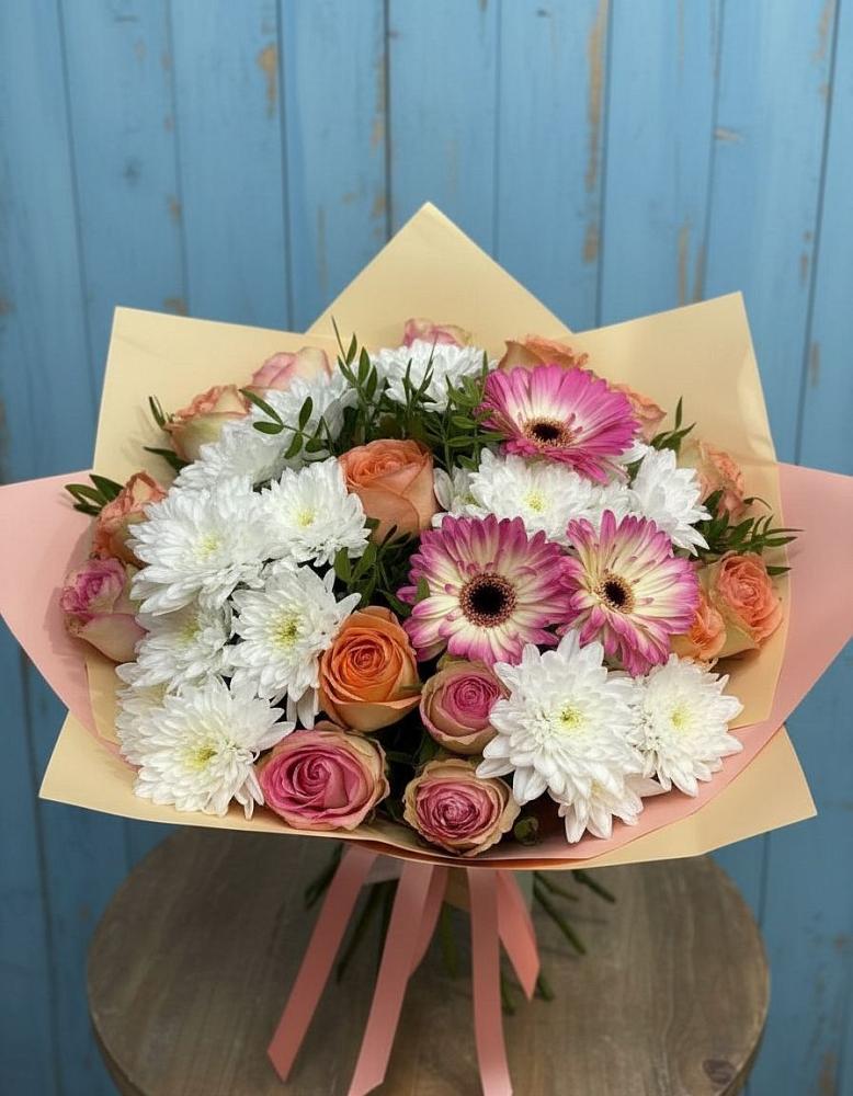 Букет цветов из: Розы, Герберы и Хризантемы в Новогагатли