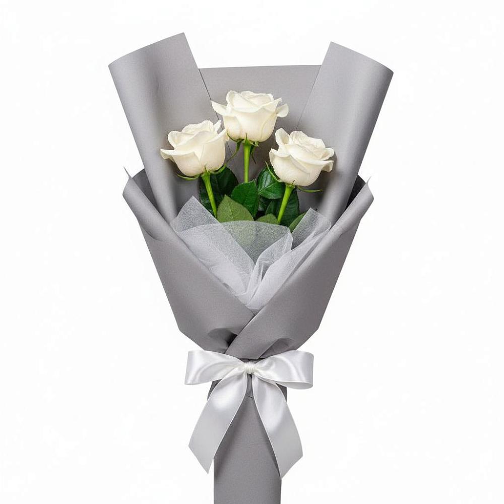 Букет 3 белые розы в Новогагатли