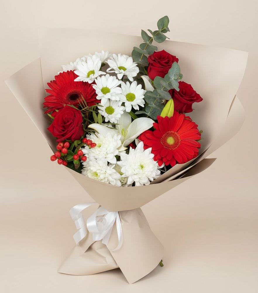 Букет цветов из: Розы, Хризантемы, Герберы и Лилии в Новогагатли