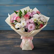 Букет цветов из:  Хризантемы, Альстромерии и Розы #REPLACE_PRED# Новогагатли