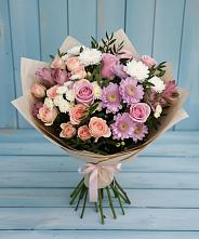 Букет цветов из:  Хризантемы, Розы и Альстромерии в Новогагатли