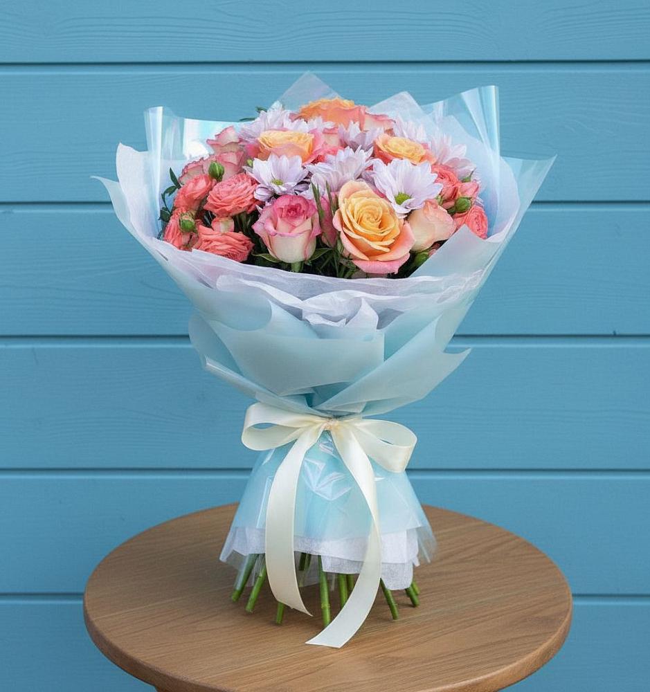 Букет цветов из: Хризантемы и Розы в Новогагатли