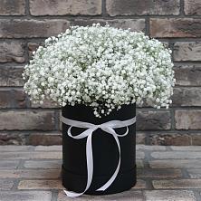 Цветочная композиция из Гипсофила в шляпной коробке в Новогагатли