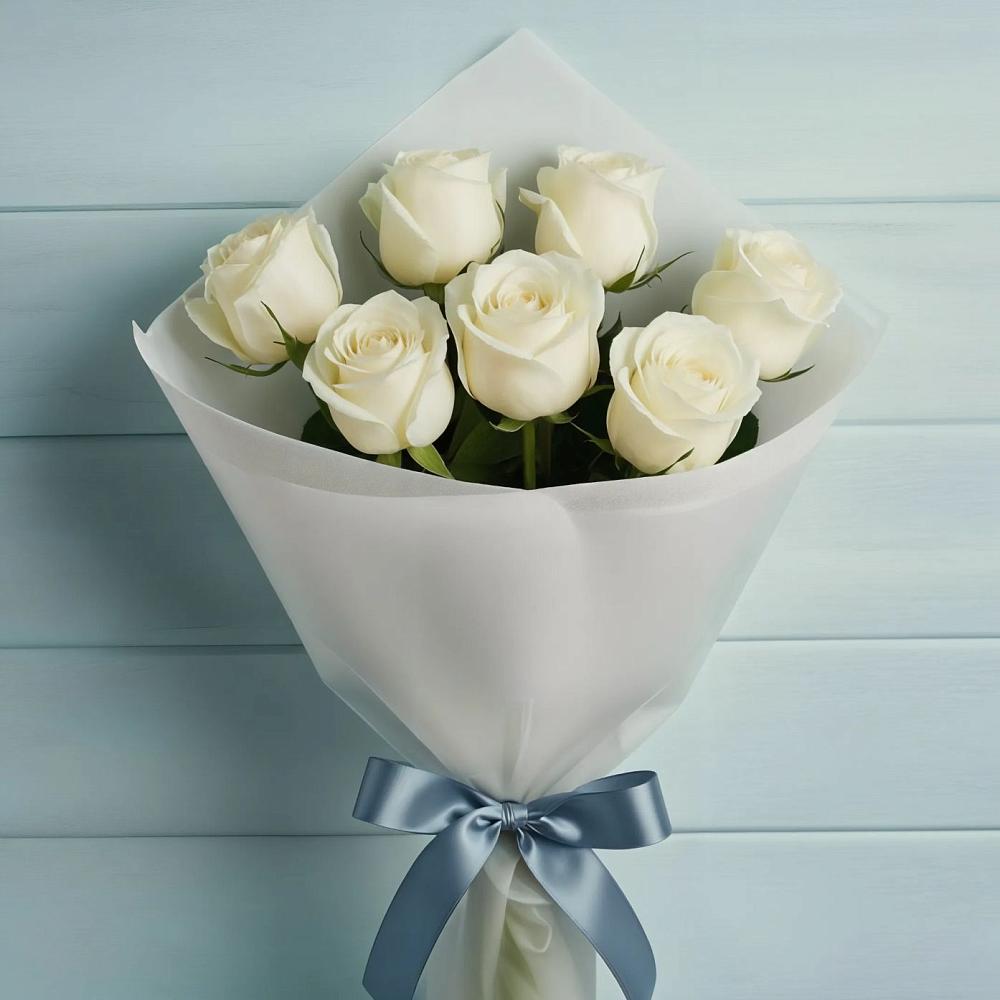 Букет 7 Белых роз Эдлесс Лав в Новогагатли